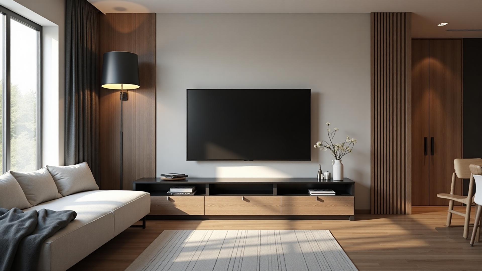 Professional TV mounting service - mounted TV in modern living room